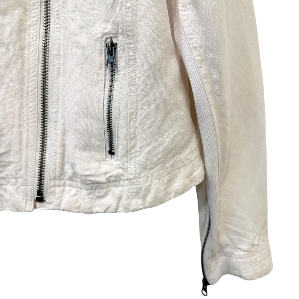 Lane Bryant Linen Moto Jacket Womens 14 White Biker Full Zip Pockets Short - Picture 5 of 10